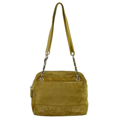 Authentic Chanel Triple Coco Mark Shoulder Bag Suede Leather Brown Coco Mark
