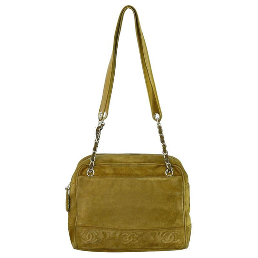 Authentic Chanel Triple Coco Mark Shoulder Bag Suede Leather Brown Coco Mark