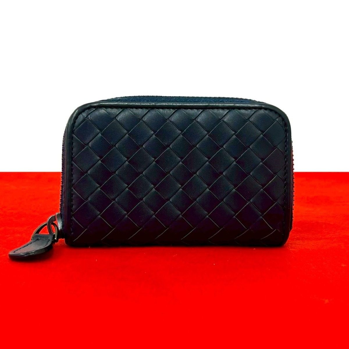 Bottega Veneta Intrecciato Leather Compact Coin Case Card Navy