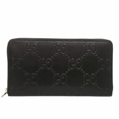 Gucci Zip Around Organizer GG Embossed Leather Black Long Wallet