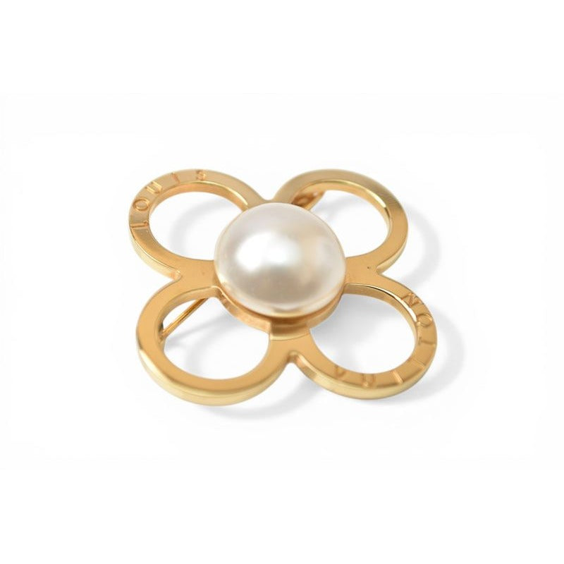 Louis Vuitton Pin Brooch Monogram Flower Gold Pearl Motif — view 2