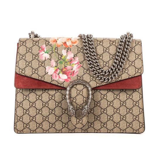 Gucci Blooms Dionysus Beige Burgundy Supreme Canvas Shoulder Bag