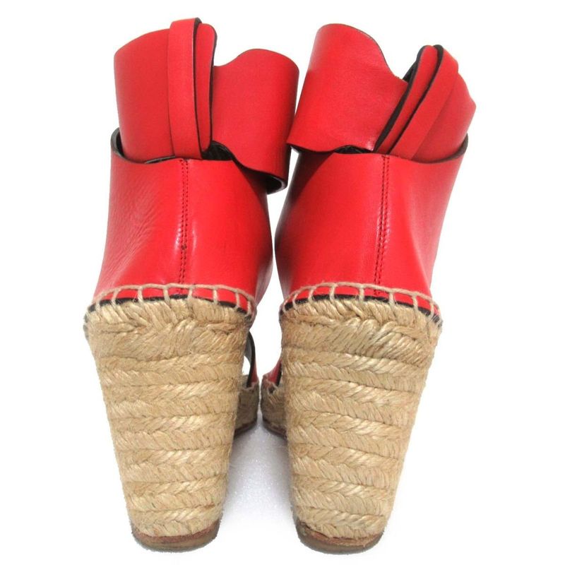Good Celine Leather X Jute Ankle Strap Wedge Sole Espadrille Sandals Size 36