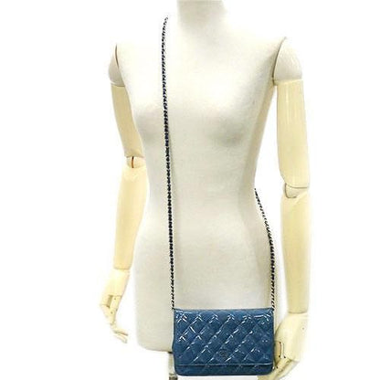 Chanel Matelasse Chain Wallet Enamel Blue Shoulder Bag Silver