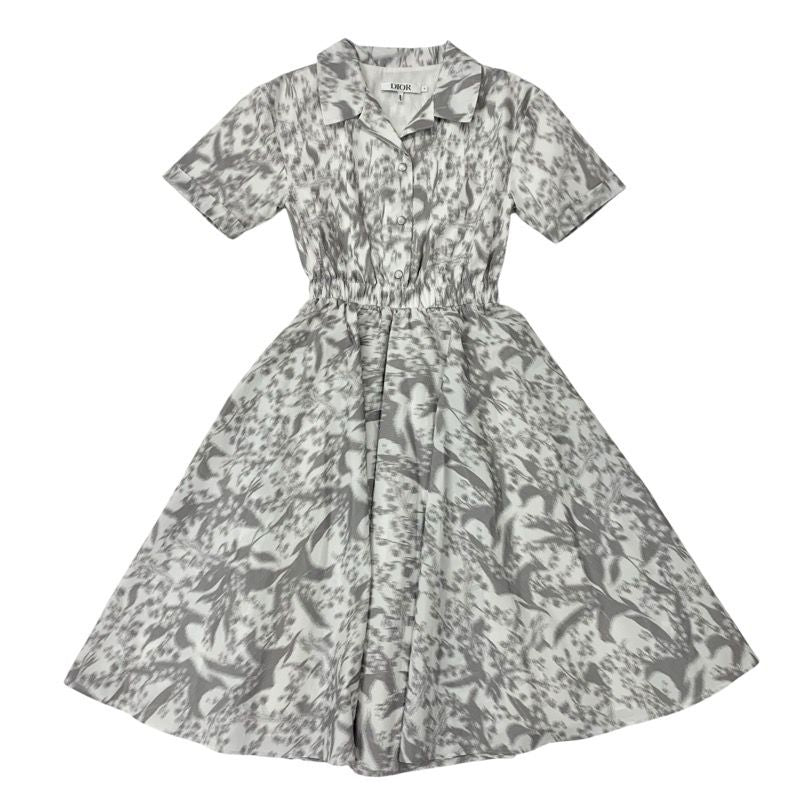 Christian DIOR Dress White Gray Kids Short Sleeve Logo Dress