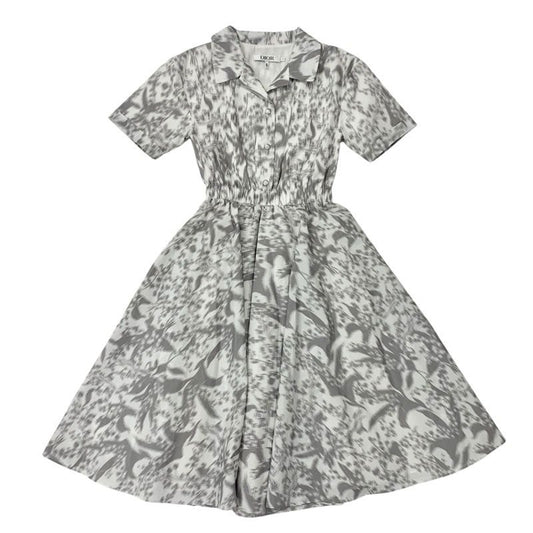 Christian DIOR Dress White Gray Kids Short Sleeve Logo Dress