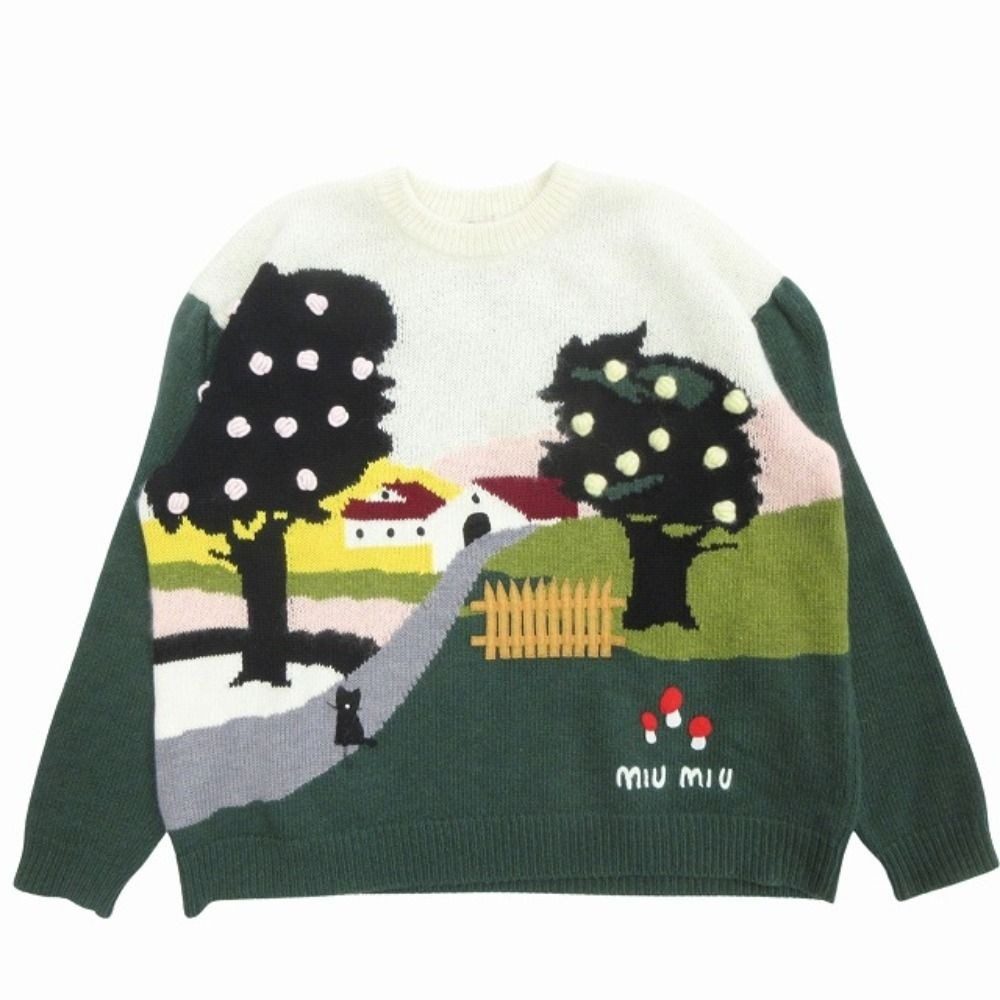 Miu Miu Landscape Intarsia Sweater Knit Top Long Sleeve Archive 40 Green White