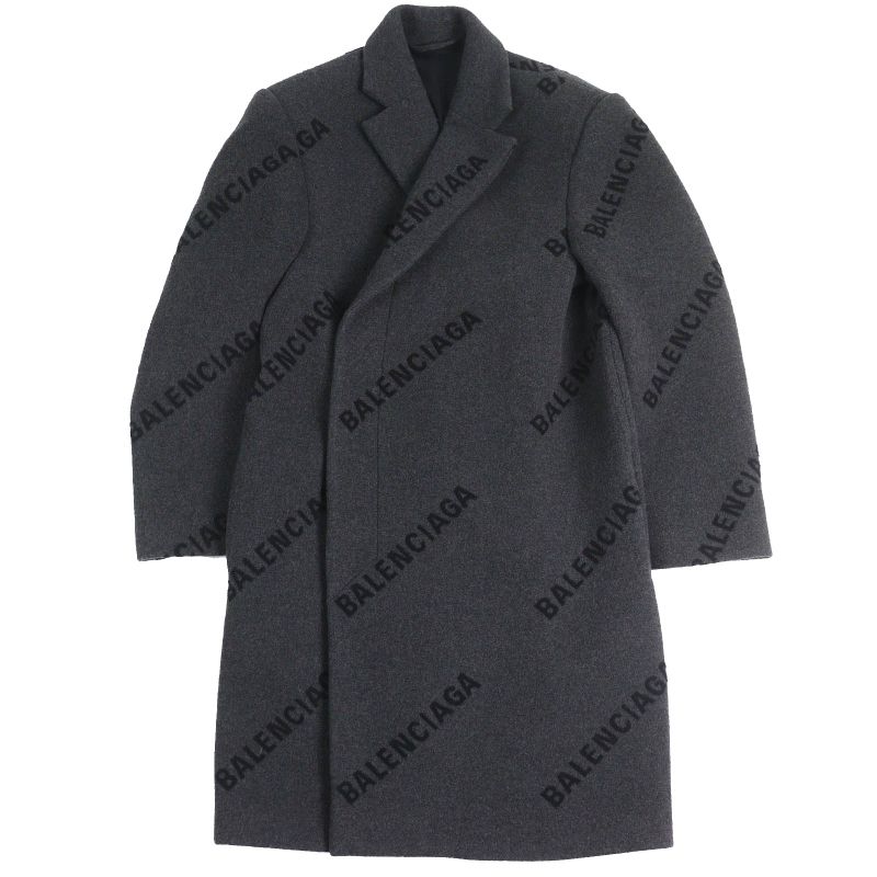 Balenciaga 595272 Shifted COAT 100% Cashmere Long Coat With Logo Pattern