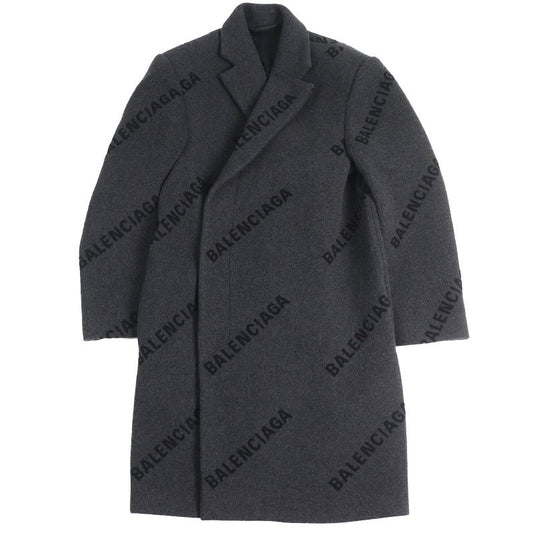 Balenciaga 595272 Shifted COAT 100% Cashmere Long Coat With Logo Pattern