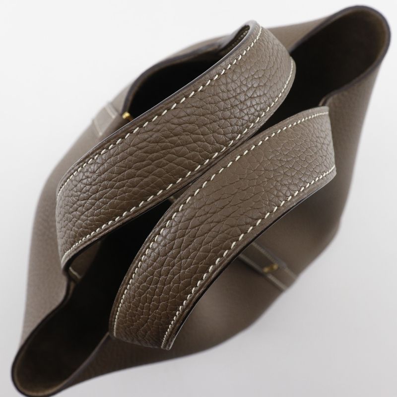 Hermes Picotin Lock 18 PM Taurillon Clemence Etoupe Gold Hardware U Ladies