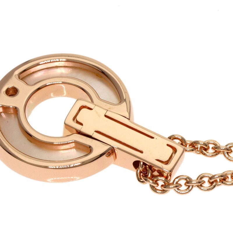 Bvlgari Bulgari Open Work Diamond Shell Necklace 18K Pink Gold Ladies