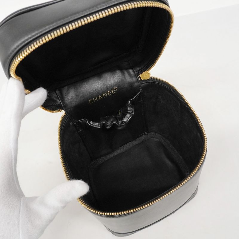 Chanel Vanity Bag Bicolore Lambskin Black Gold Hardware Women