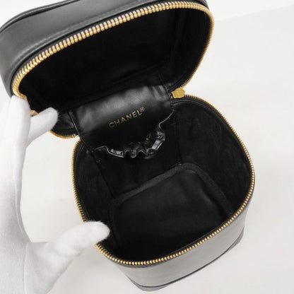 Chanel Vanity Bag Bicolore Lambskin Black Gold Hardware Women