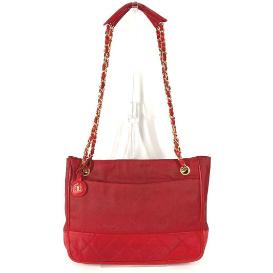 Chanel Shoulder Bag CC Logo Quilted Leather Red