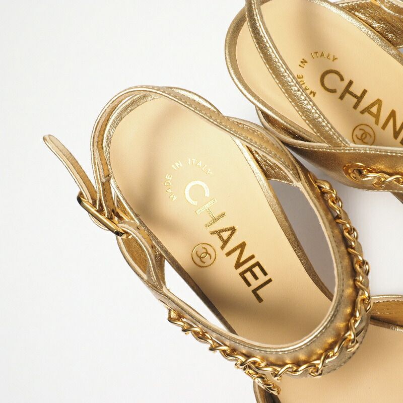 Chanel Sandals Size 36 1 2C Leather Back Strap Sandals Shoes CC Logo Coco Mark