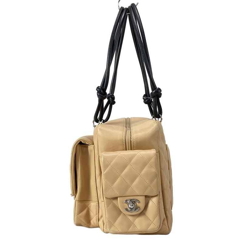 Chanel Shoulder Bag Cambon Line Multi-pocket Bag Beige And Black Silver