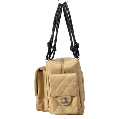 Chanel Shoulder Bag Cambon Line Multi-pocket Bag Beige And Black Silver