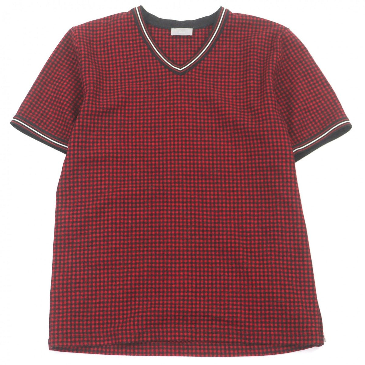 Dior Homme 100% Wool Gingham Check V-neck Short Sleeve T-Shirt