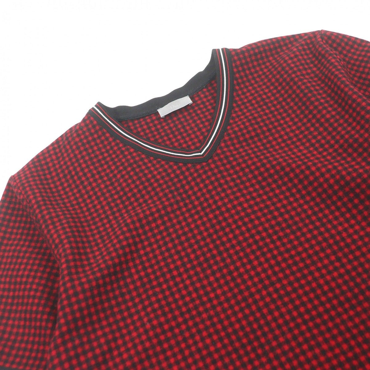 Dior Homme 100% Wool Gingham Check V-neck Short Sleeve T-Shirt — view 2