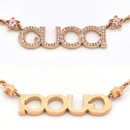 Gucci 774693 Logo Necklace 462cm (1819in) Long Crystal Script Logo Antique Pink
