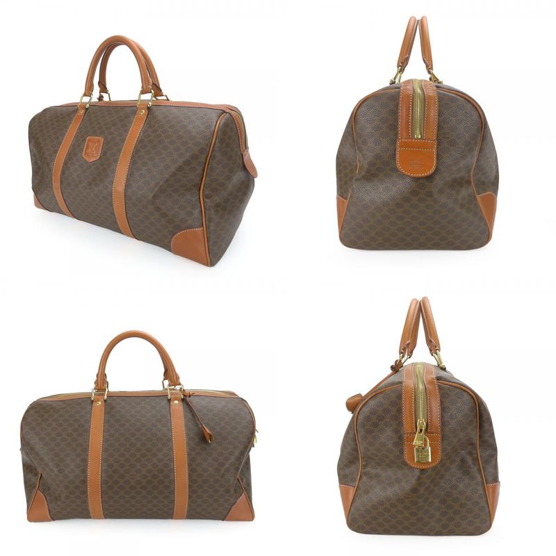 Celine Boston Bag Macadam PVC Leather Brown Gold Hardware Travel Hardware