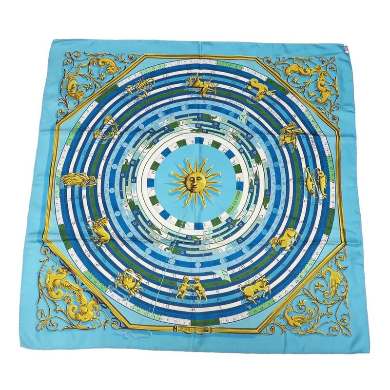 Hermes Carre 90 Scarf DIES ET HORE Astrology 100% Silk Blue - Cleaned