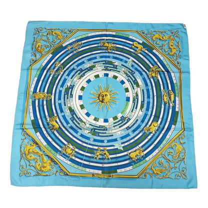 Hermes Carre 90 Scarf DIES ET HORE Astrology 100% Silk Blue - Cleaned