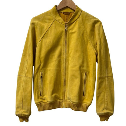 Gucci Rain Deer Leather Single Rider Jacket 46 Yellow