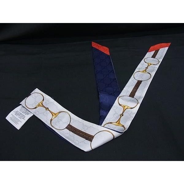 Gucci Ribbon Scarf Neck Bow Multicolor Silk Horsebit GG Pattern New — view 2