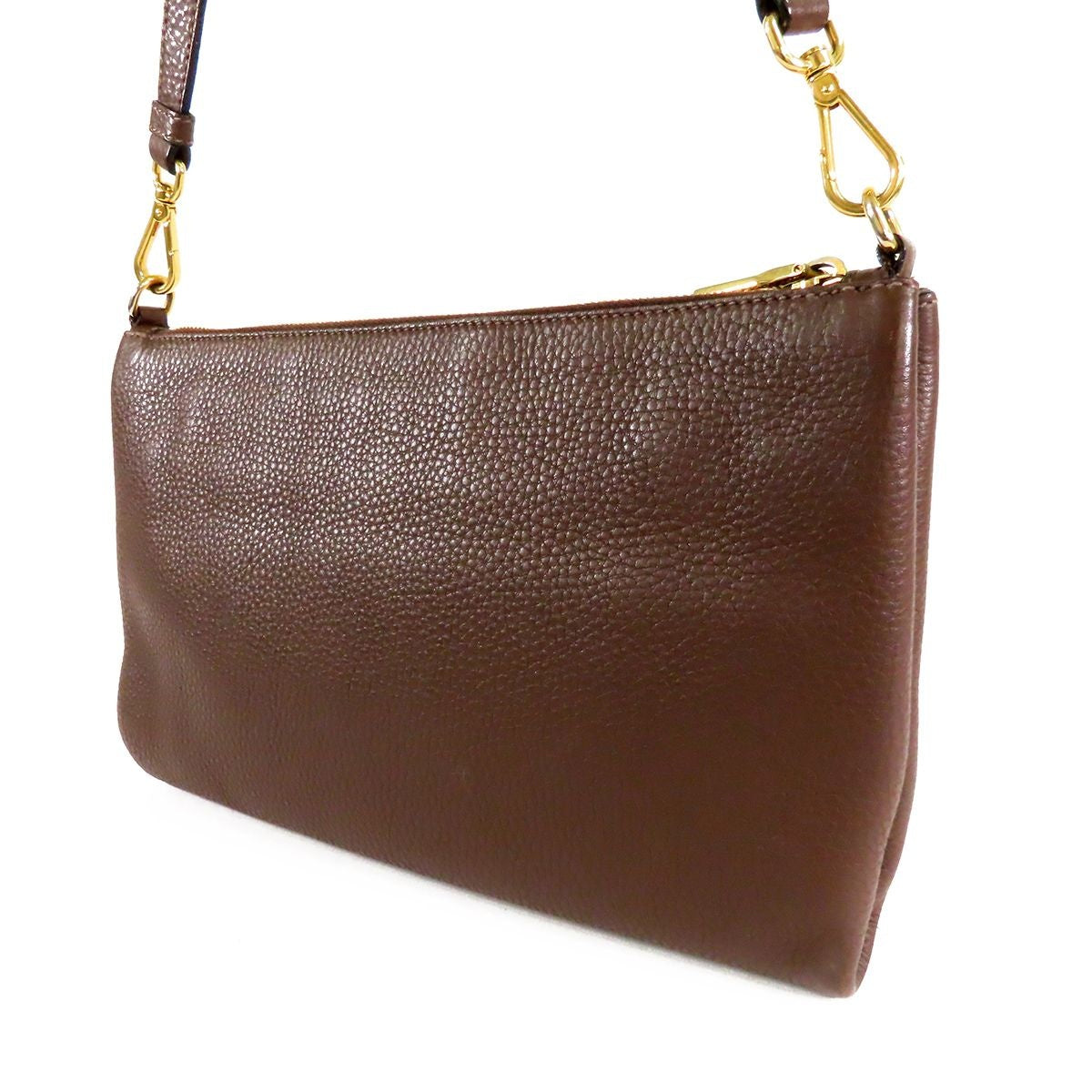 Prada Vitello Daino Shoulder Bag Brown Leather Pouch Clutch — view 2