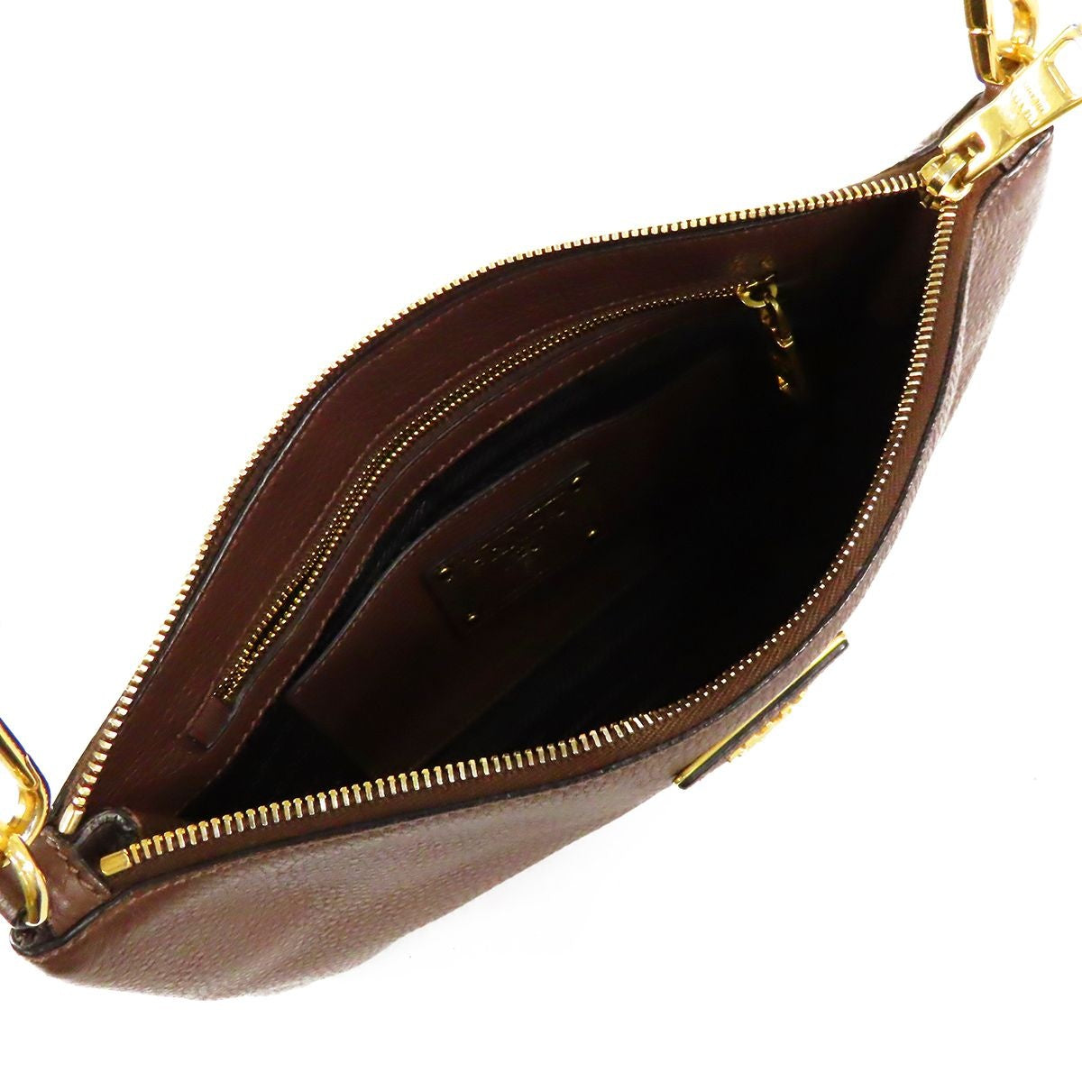 Prada Vitello Daino Shoulder Bag Brown Leather Pouch Clutch — view 5