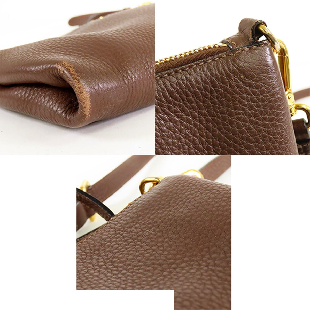 Prada Vitello Daino Shoulder Bag Brown Leather Pouch Clutch — view 7