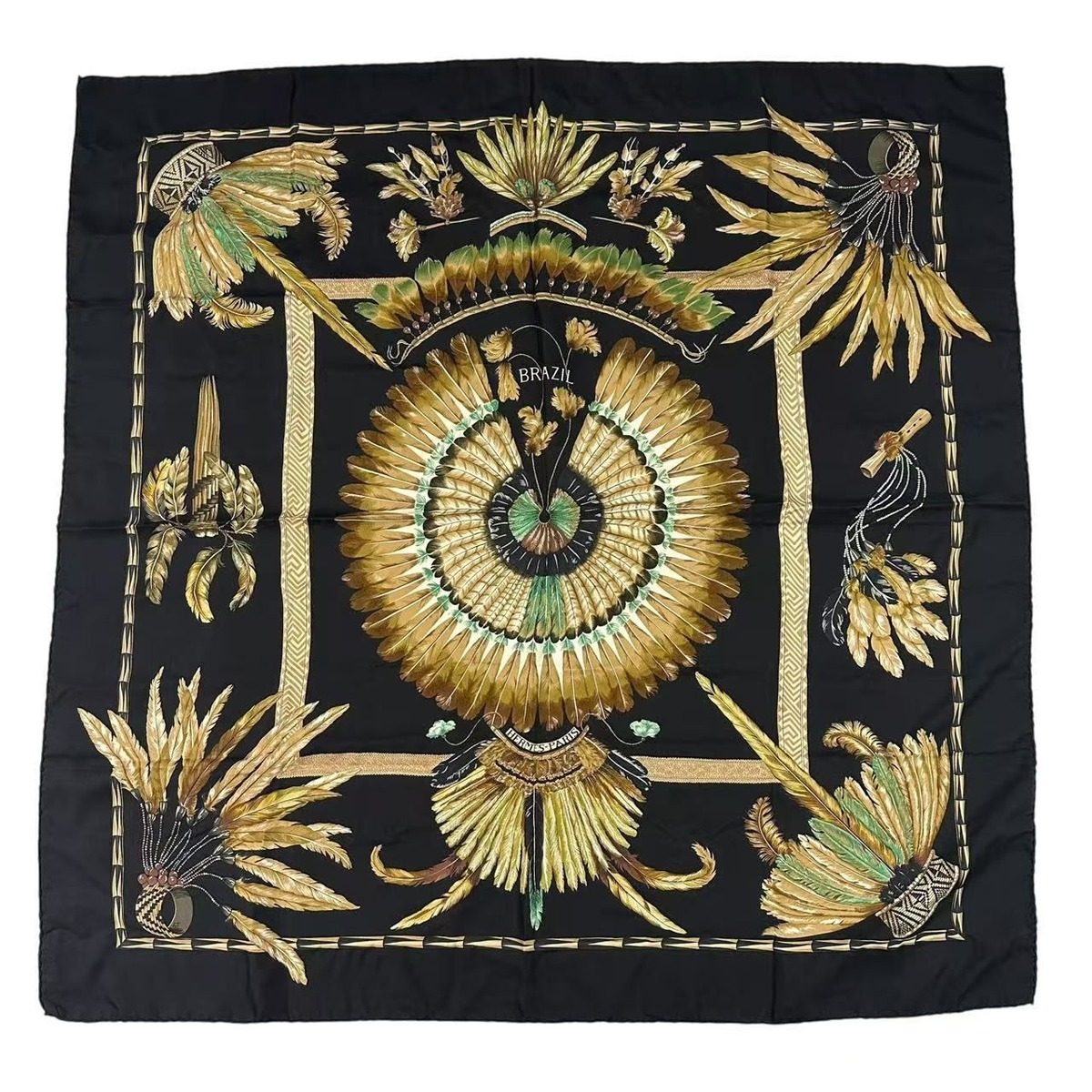 Hermes Scarf Silk Carre 90 Brazil Black