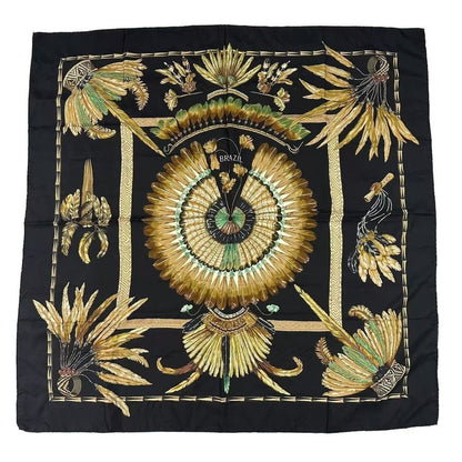 Hermes Scarf Silk Carre 90 Brazil Black