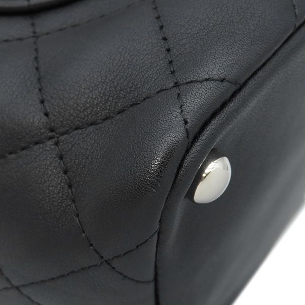 Chanel Tote Bag Cambon Line Medium Leather Enamel Black Silver Hardware Black