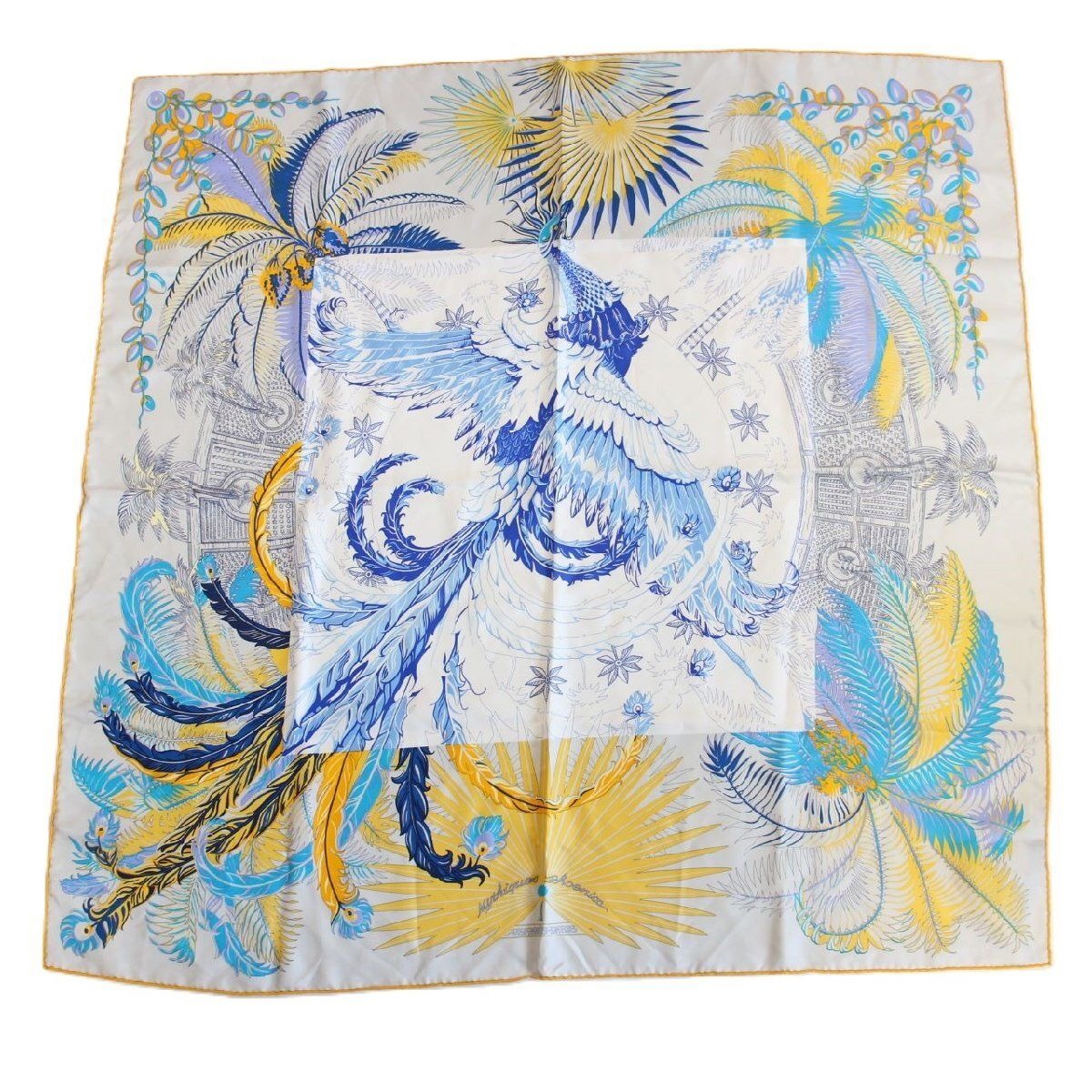 Hermes Carre 90 Scarf the Myth of Phoenix Silk Beige