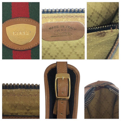 Gucci Vintage Old Gucci Sherry Line Black Brown GG Canvas/leather Shoulder Bag