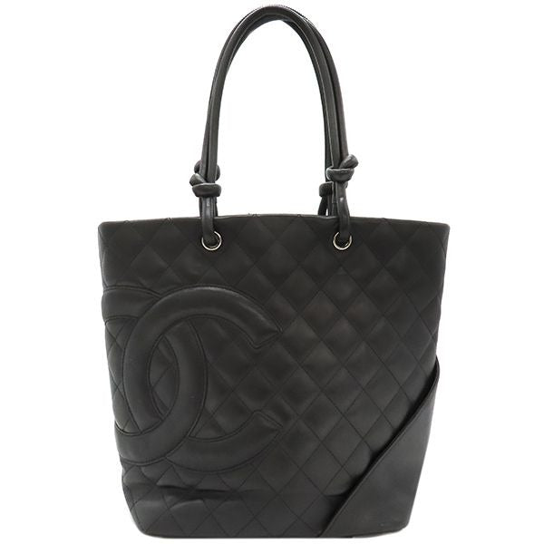Chanel Tote Bag Cambon Line Medium Leather Enamel Black Silver Hardware