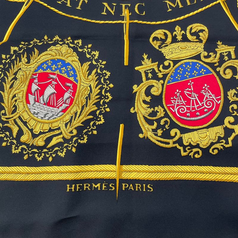 Hermes Scarf Silk Carre 90 Paris Coat Of Arms Black
