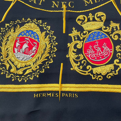 Hermes Scarf Silk Carre 90 Paris Coat Of Arms Black