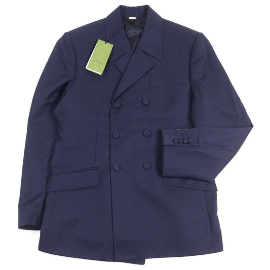 Gucci 23SS 736770 100% Wool Notched Lapel Walnut Double Breasted Jacket Navy 48