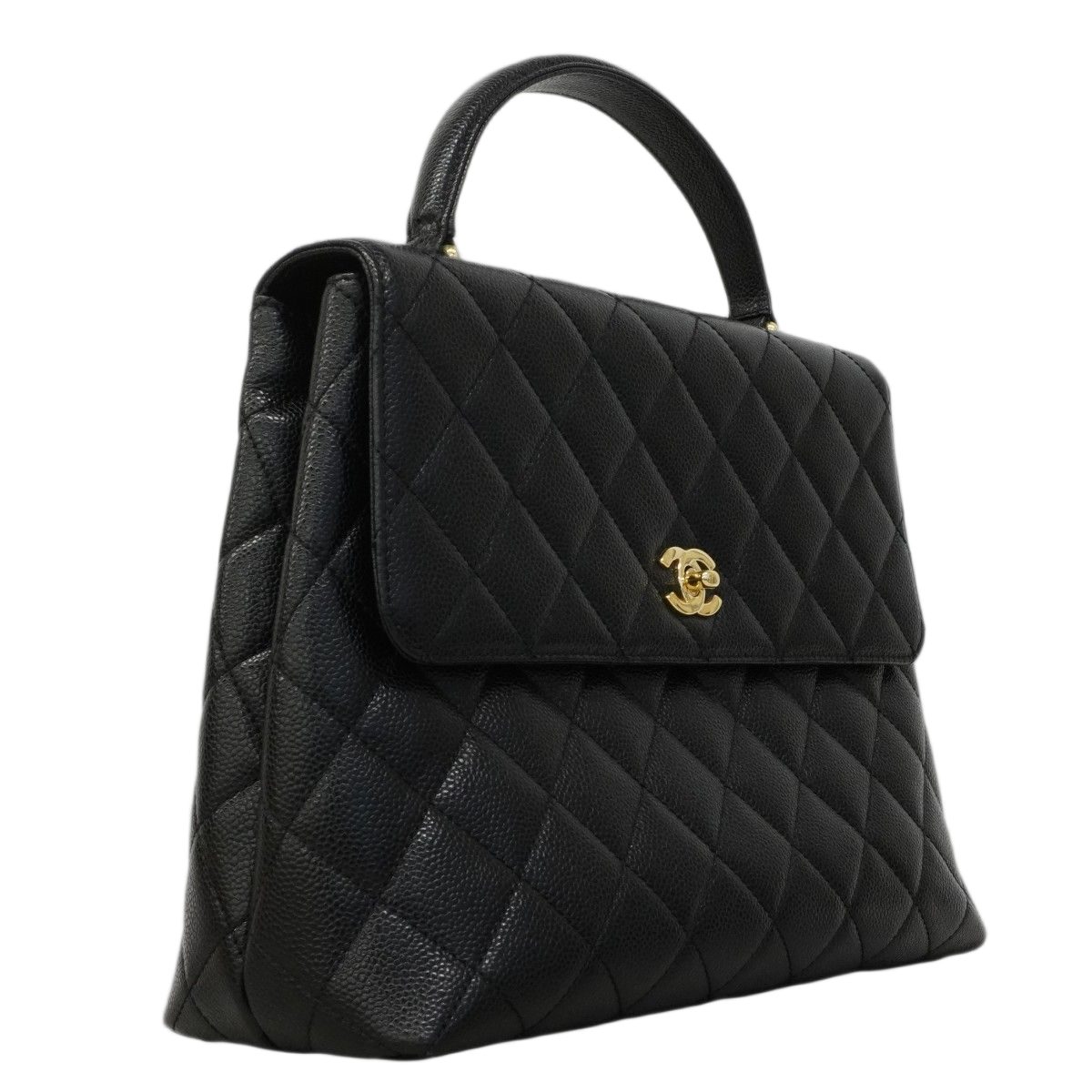 Chanel Handbag Quilted Caviar Leather Black Gold — view 2