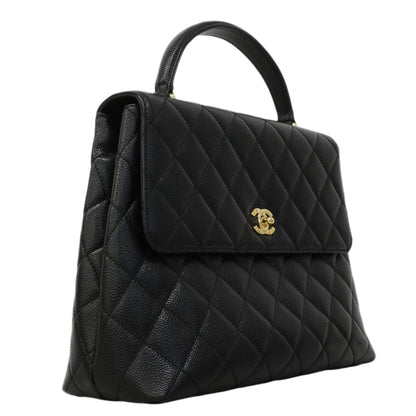 Chanel Handbag Quilted Caviar Leather Black Gold — view 2