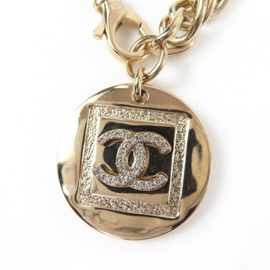 Chanel Metal CC Logo Line with Stone Coin Necklace Choker Gold