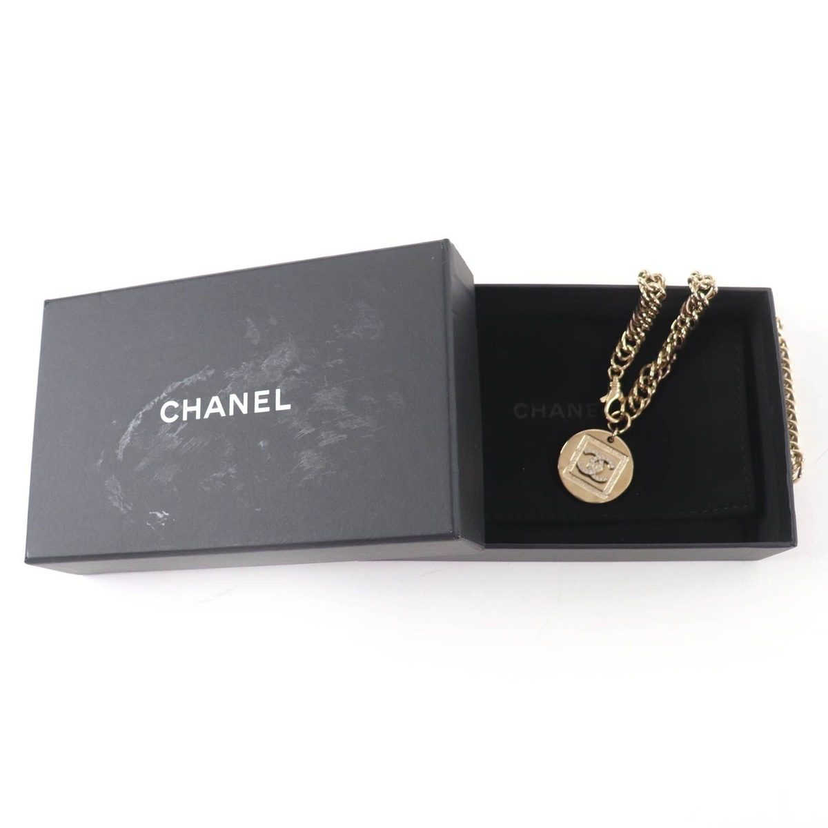 Chanel Metal CC Logo Line with Stone Coin Necklace Choker Gold — view 2
