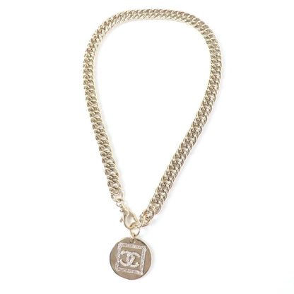 Chanel Metal CC Logo Line with Stone Coin Necklace Choker Gold — view 3