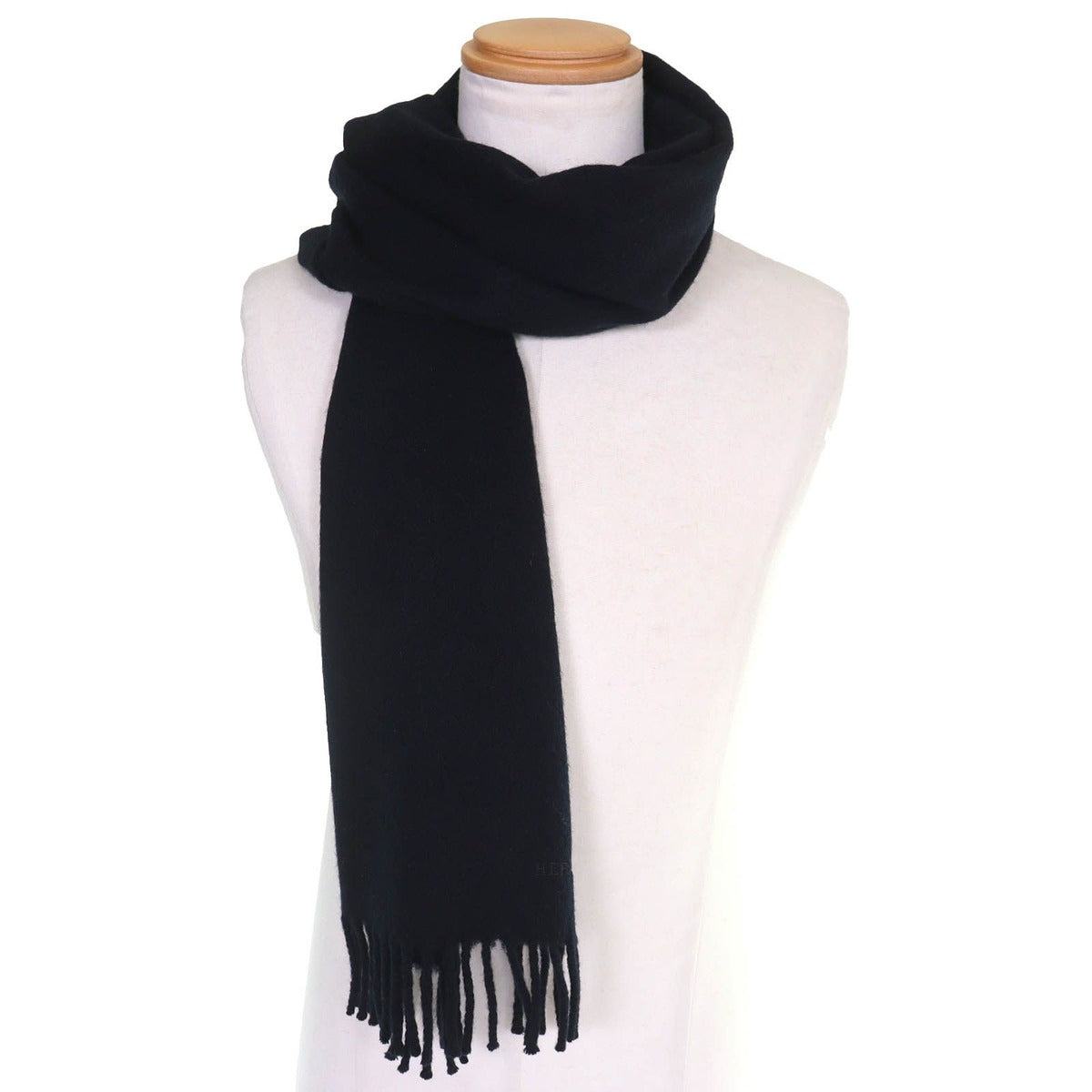 Hermes Cashmere Logo Embroidery Fringe Scarf Shawl Simple — view 3