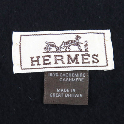 Hermes Cashmere Logo Embroidery Fringe Scarf Shawl Simple — view 7