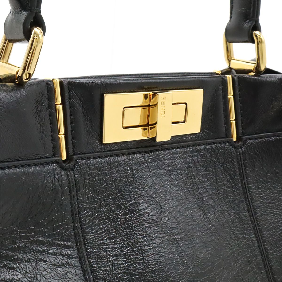 Fendi Peekaboo Regular Handbag 2WAY Shoulder Bag Crossbody Leather Black Black