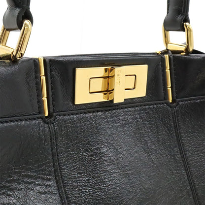 Fendi Peekaboo Regular Handbag 2WAY Shoulder Bag Crossbody Leather Black Black